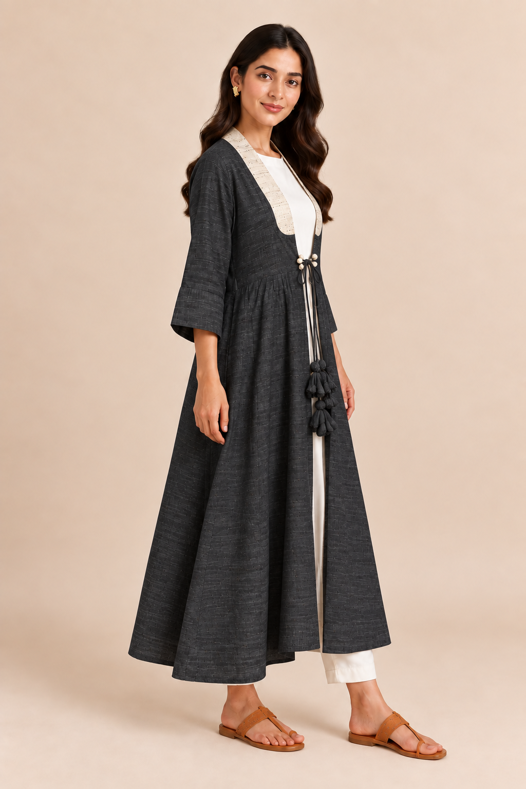 MORALFIBRE  ERISILK OPEN OVERLAY WITH INTRICATE ZARDOSI  BUTTA  AT BACK  FROM "SHAPES COLLECTION"
