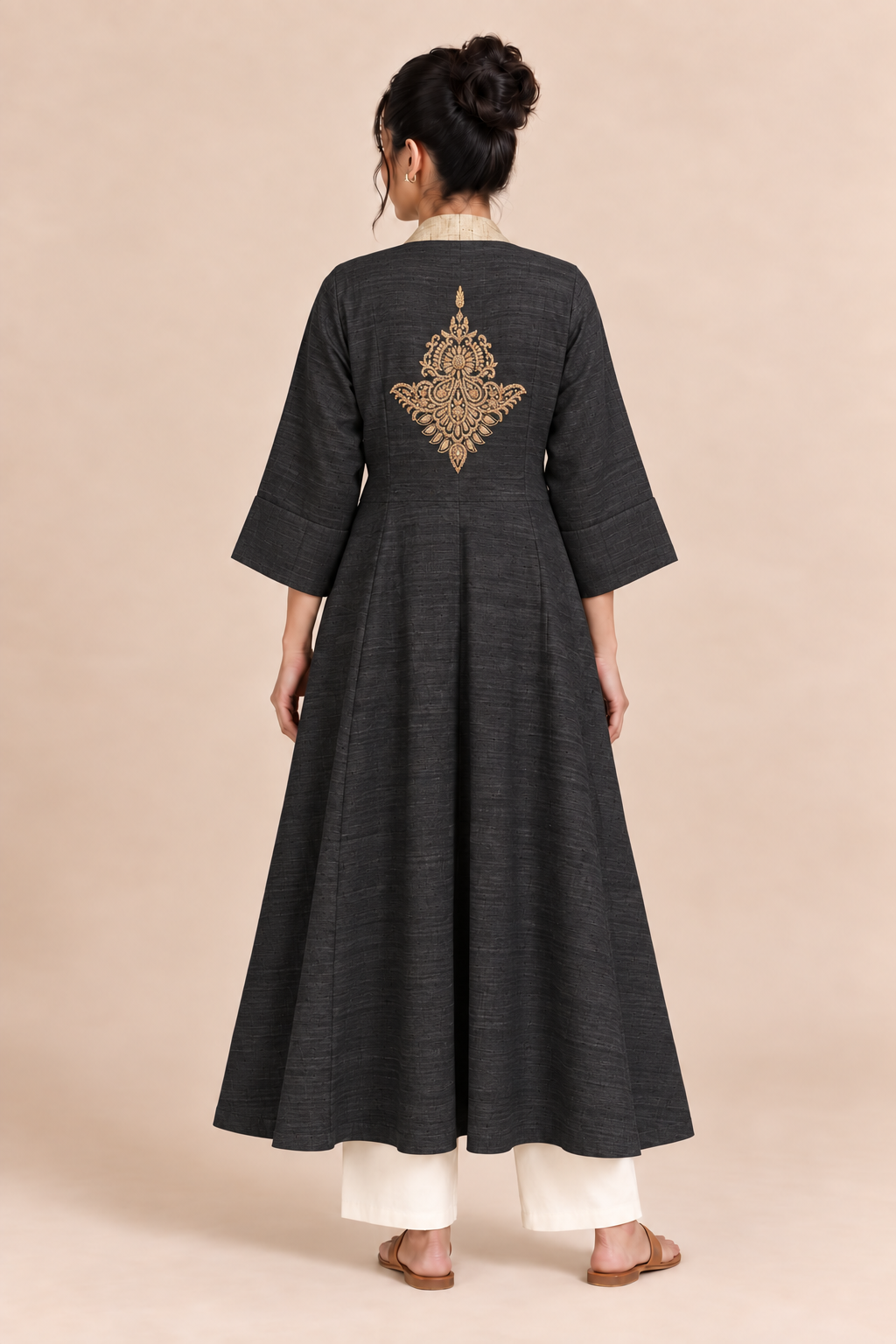 MORALFIBRE  ERISILK OPEN OVERLAY WITH INTRICATE ZARDOSI  BUTTA  AT BACK  FROM "SHAPES COLLECTION"