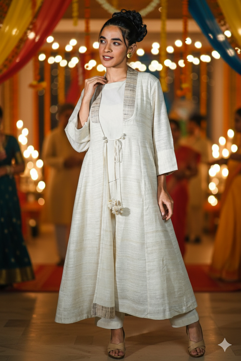 MORALFIBRE  ERISILK OPEN OVERLAY WITH INTRICATE ZARDOSI  BUTTA  AT BACK  FROM 