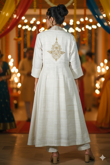 MORALFIBRE  ERISILK OPEN OVERLAY WITH INTRICATE ZARDOSI  BUTTA  AT BACK  FROM "SHAPES COLLECTION"