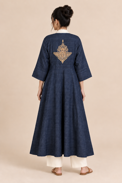 MORALFIBRE  ERISILK OPEN OVERLAY WITH INTRICATE ZARDOSI  BUTTA  AT BACK  FROM "SHAPES COLLECTION"