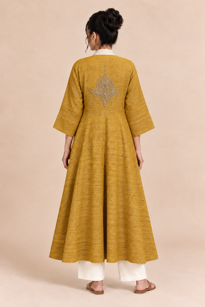 MORALFIBRE  ERISILK OPEN OVERLAY WITH INTRICATE ZARDOSI  BUTTA  AT BACK  FROM "SHAPES COLLECTION"