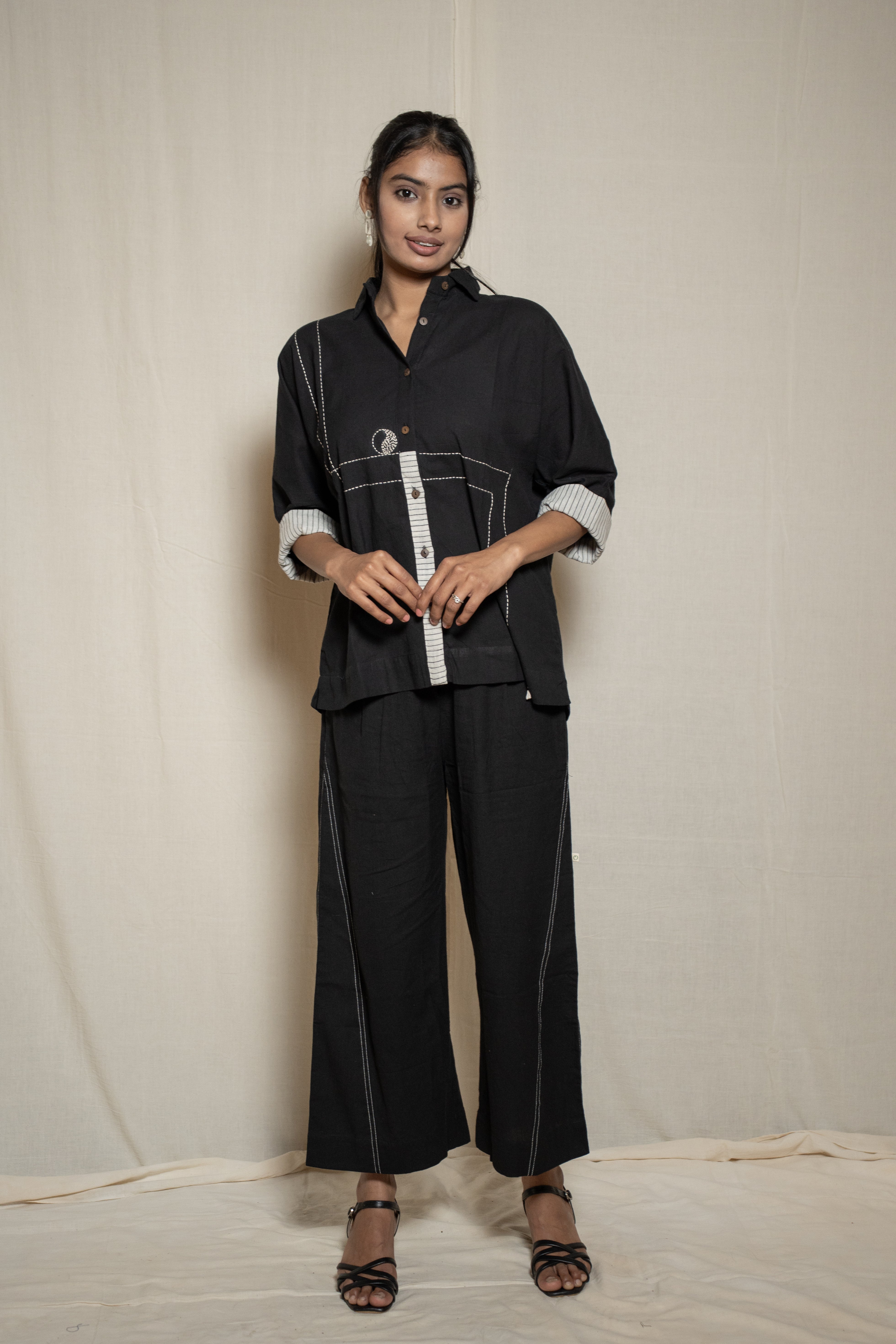 MORALFIBRE KIMONO SHIRT WITH STRIPED DETAILS