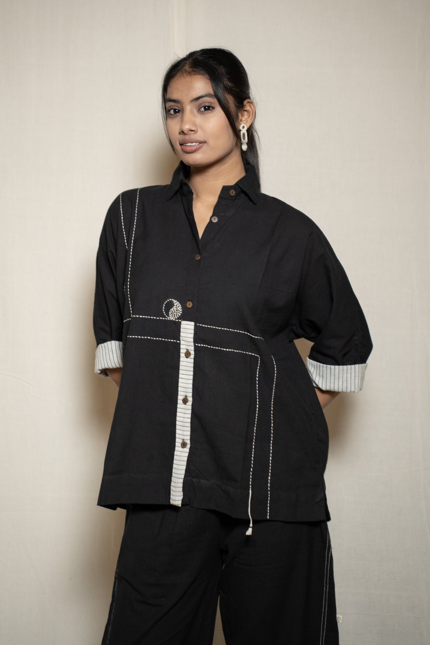 MORALFIBRE KIMONO SHIRT WITH STRIPED DETAILS