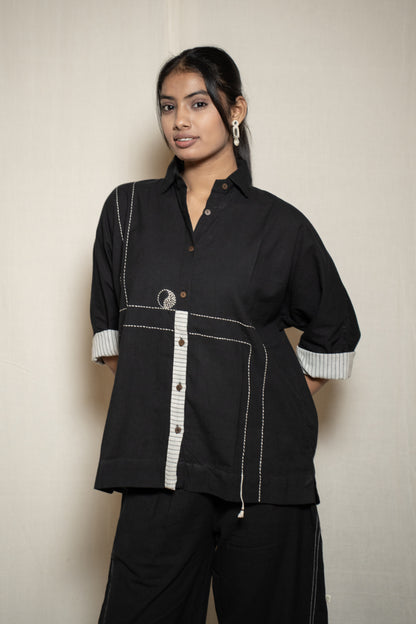 MORALFIBRE KIMONO SHIRT WITH STRIPED DETAILS