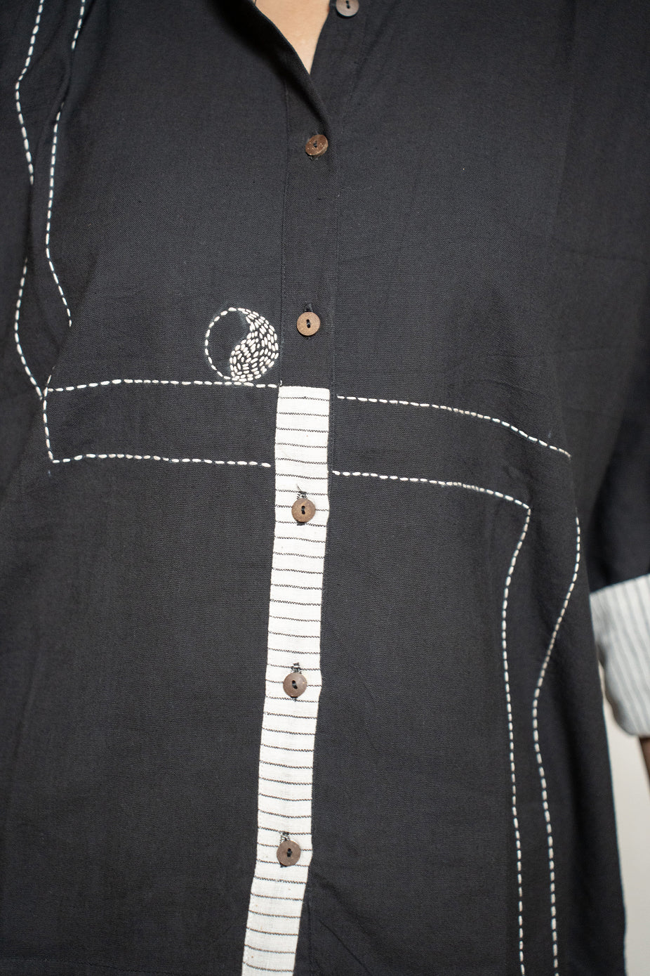 MORALFIBRE KIMONO SHIRT WITH STRIPED DETAILS