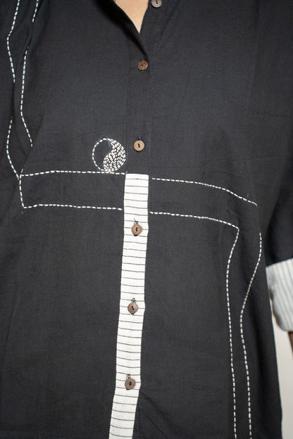 MORALFIBRE KIMONO SHIRT WITH STRIPED DETAILS