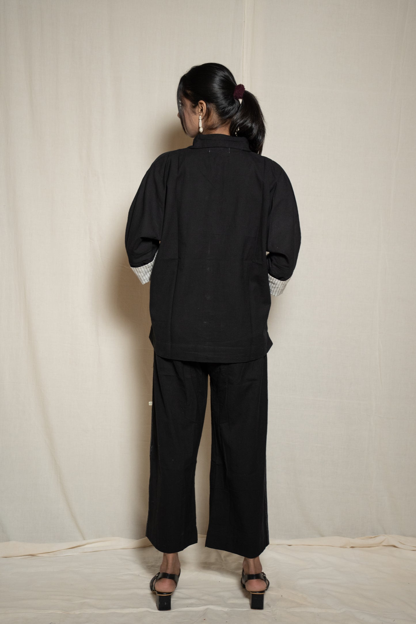 MORALFIBRE KIMONO SHIRT WITH STRIPED DETAILS