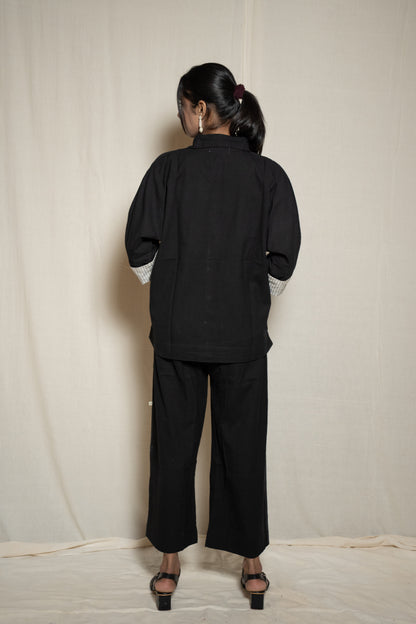 MORALFIBRE KIMONO SHIRT WITH STRIPED DETAILS