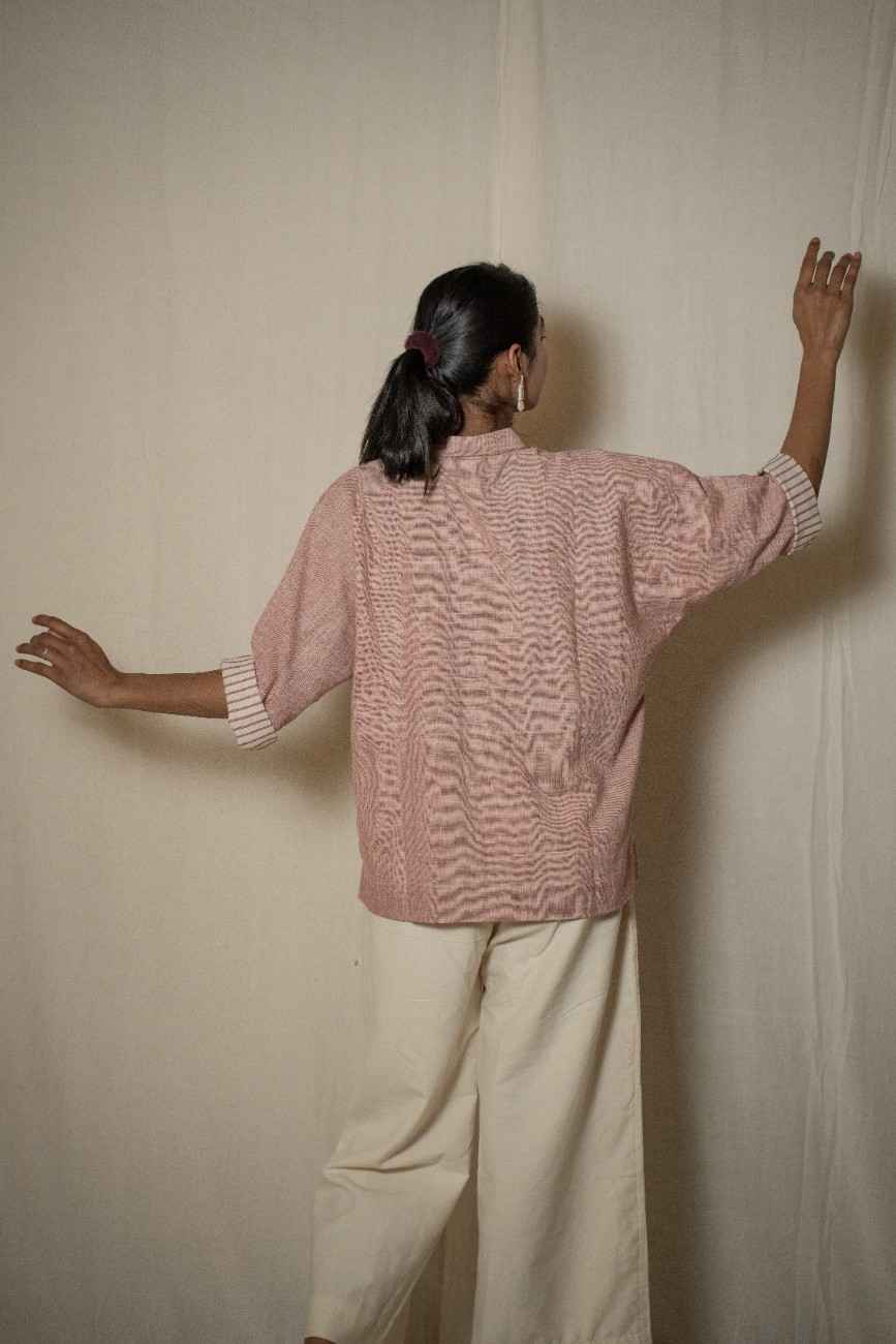 MORALFIBRE KIMONO SHIRT WITH STRIPED DETAILS