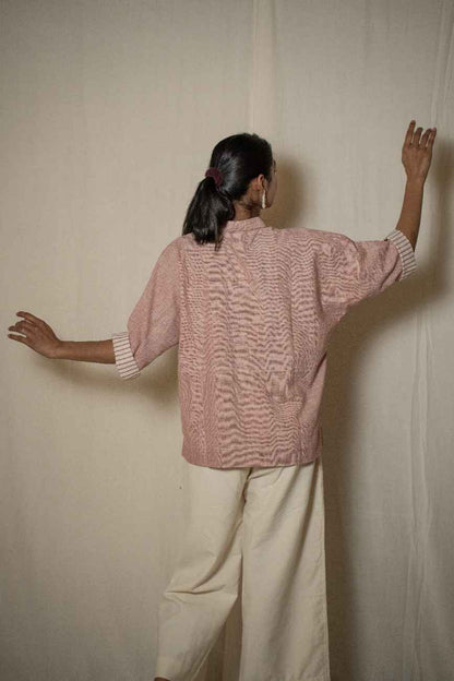 MORALFIBRE KIMONO SHIRT WITH STRIPED DETAILS