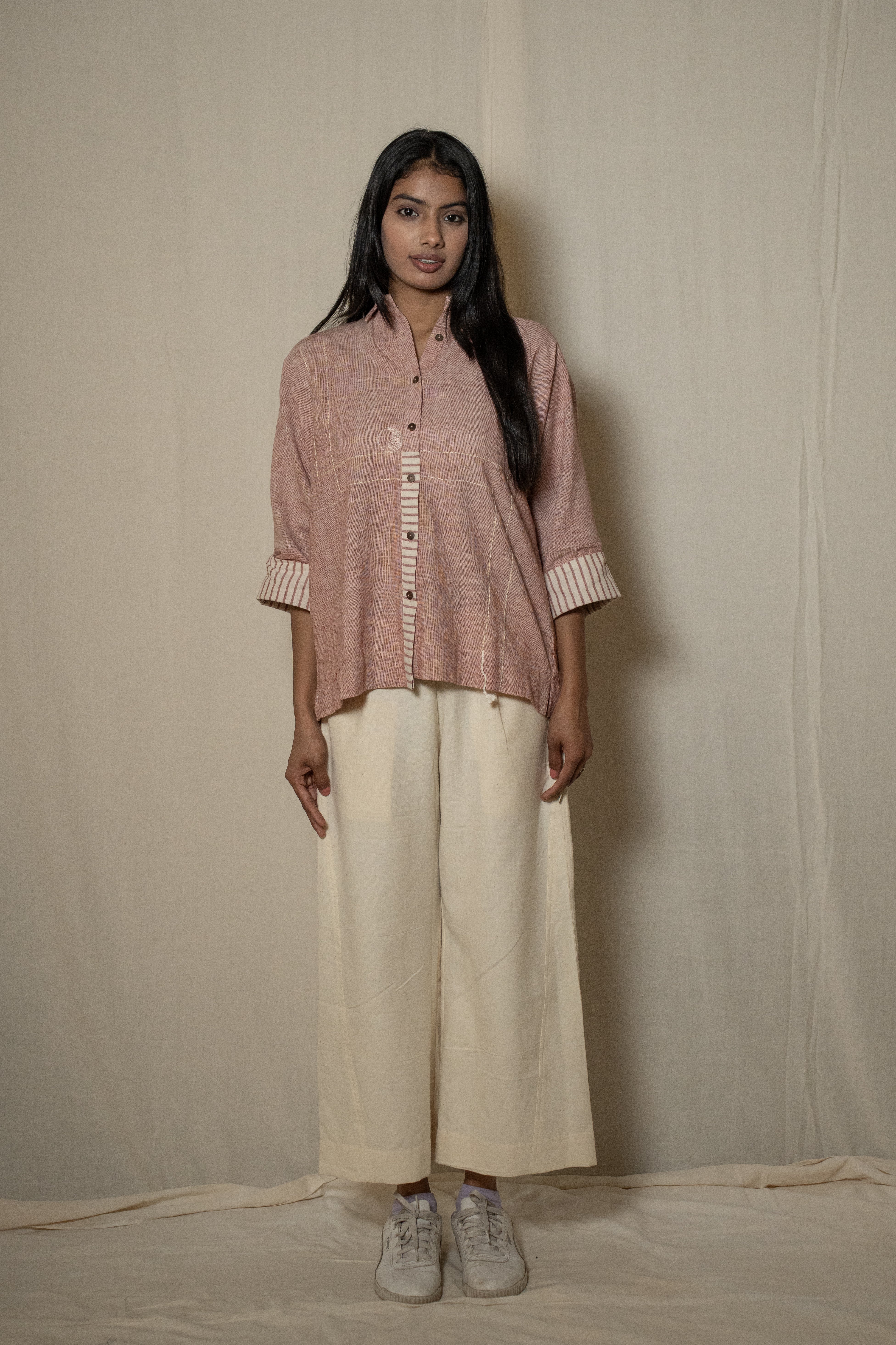 MORALFIBRE KIMONO SHIRT WITH STRIPED DETAILS