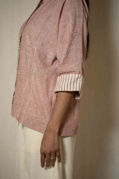 MORALFIBRE KIMONO SHIRT WITH STRIPED DETAILS