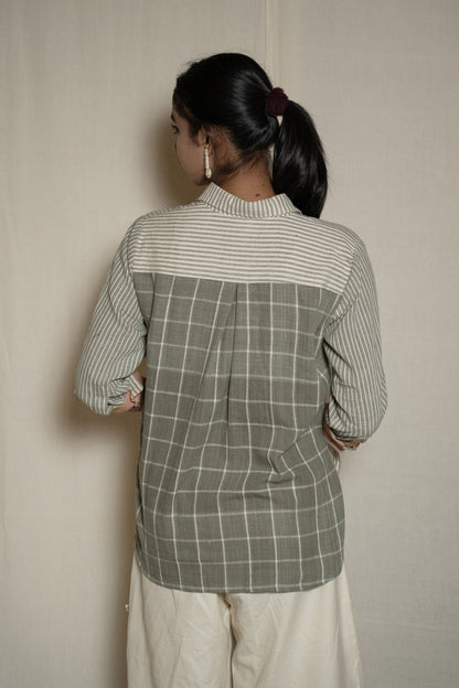 MORALFIBRE  WABI SABI  GREY SHIRT WITH MULTIPLE TEXTURES & WEAVE