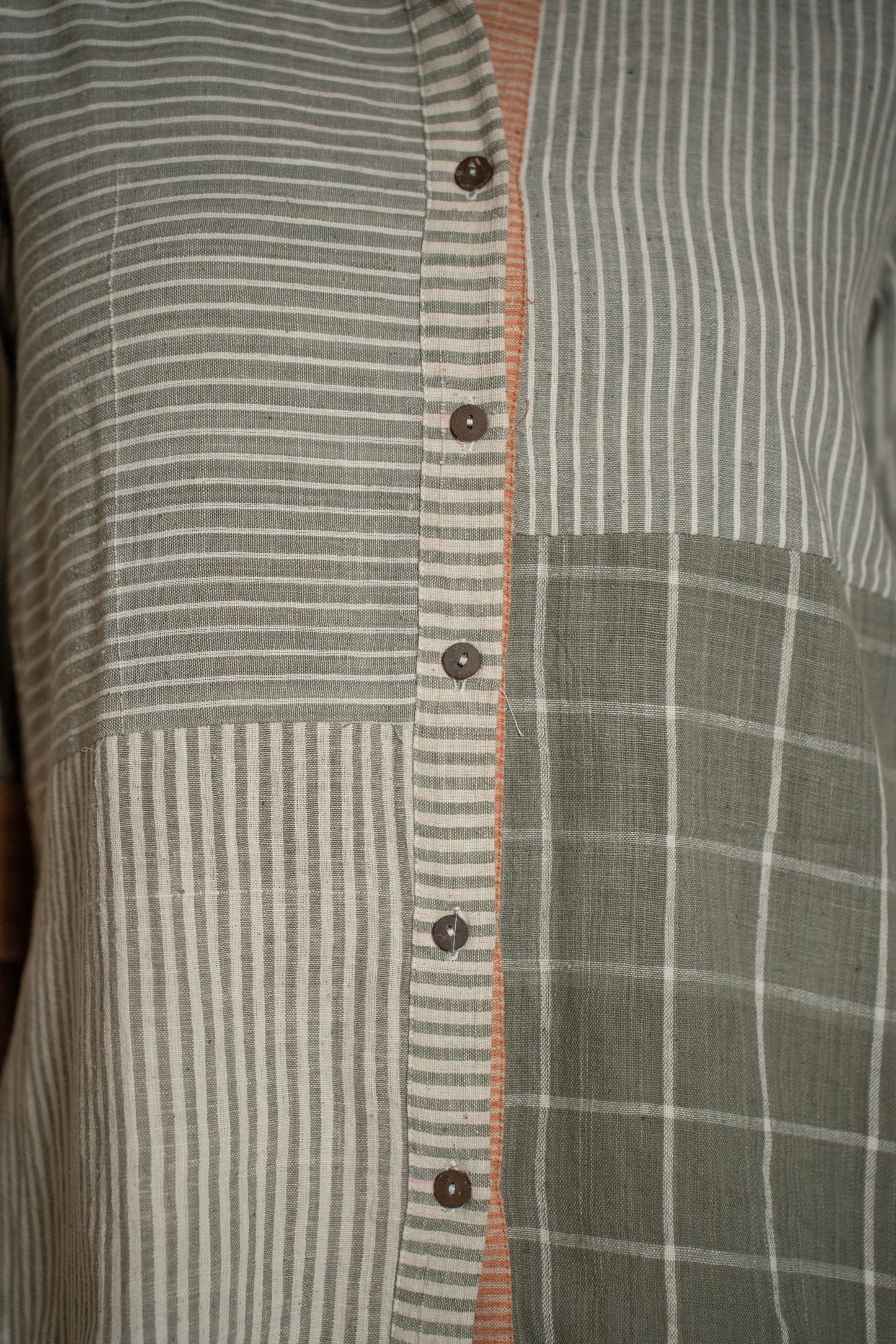 MORALFIBRE  WABI SABI  GREY SHIRT WITH MULTIPLE TEXTURES & WEAVE