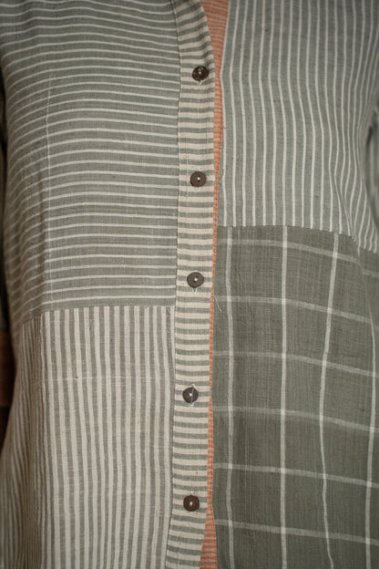 MORALFIBRE  WABI SABI  GREY SHIRT WITH MULTIPLE TEXTURES & WEAVE