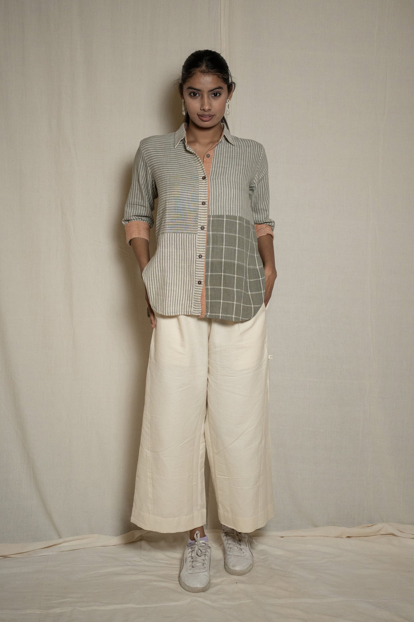 MORALFIBRE  WABI SABI  GREY SHIRT WITH MULTIPLE TEXTURES & WEAVE