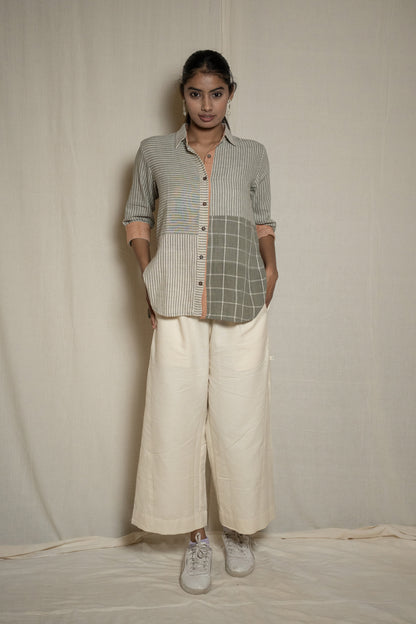 MORALFIBRE  WABI SABI  GREY SHIRT WITH MULTIPLE TEXTURES & WEAVE