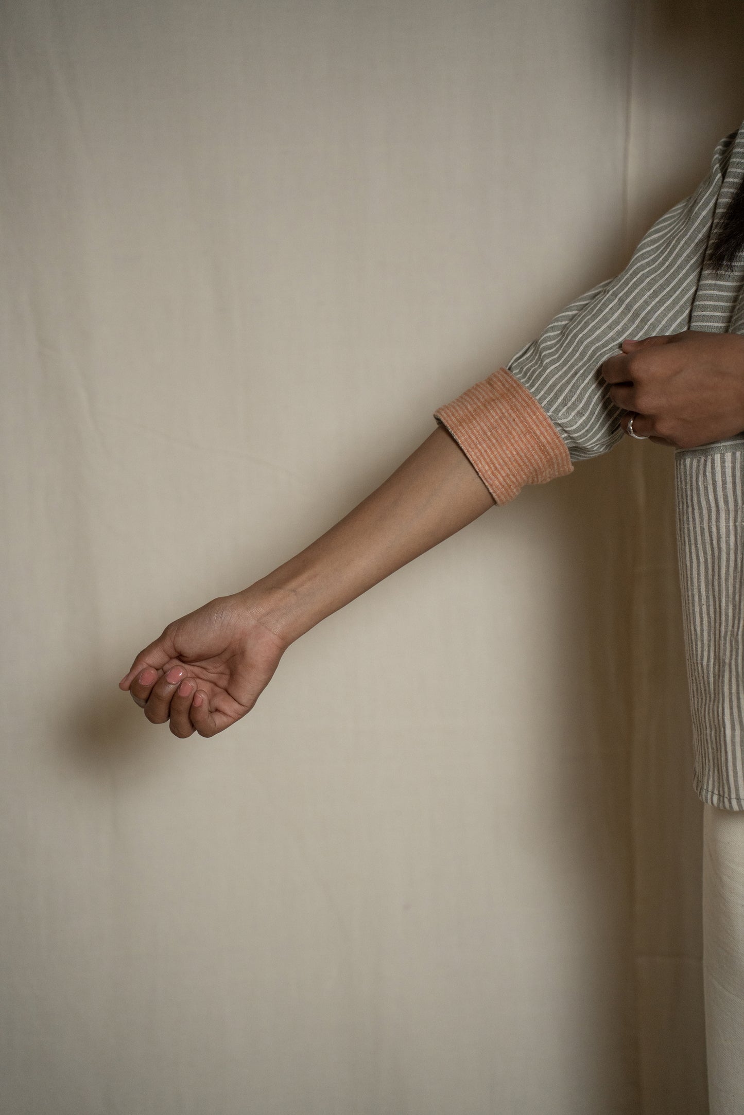 MORALFIBRE  WABI SABI  GREY SHIRT WITH MULTIPLE TEXTURES & WEAVE