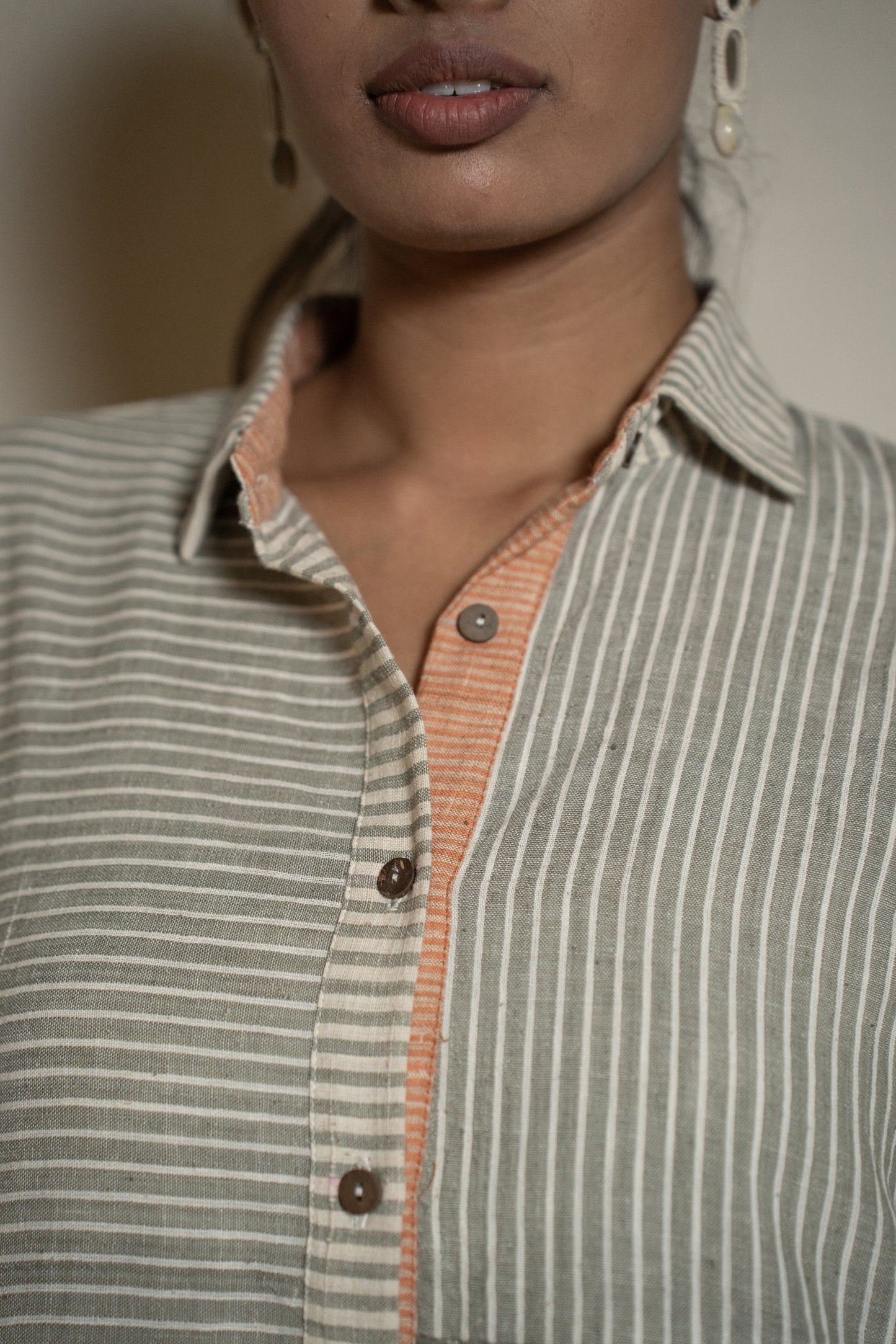 MORALFIBRE  WABI SABI  GREY SHIRT WITH MULTIPLE TEXTURES & WEAVE