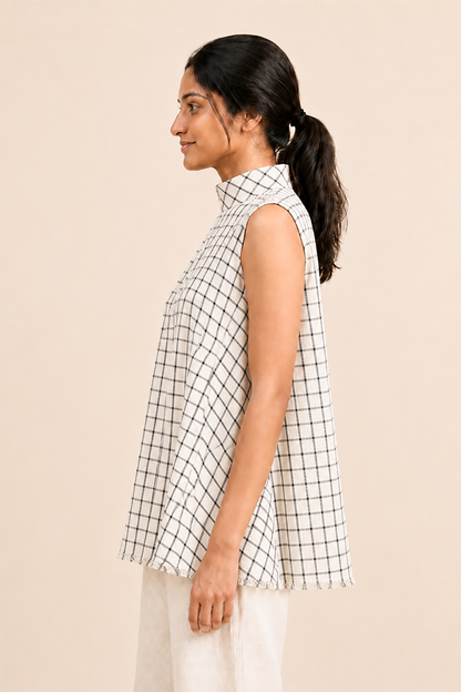 MORALFIBRE highneck side pannel checkered Top