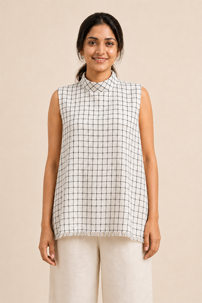 MORALFIBRE highneck side pannel checkered Top