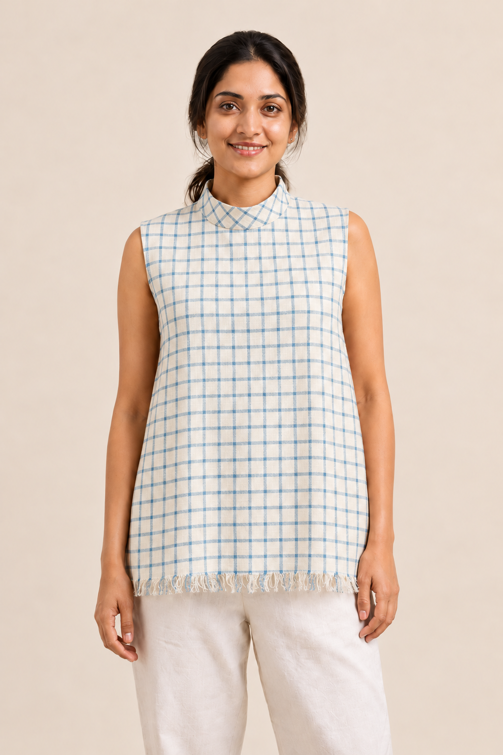 MORALFIBRE highneck side pannel checkered Top