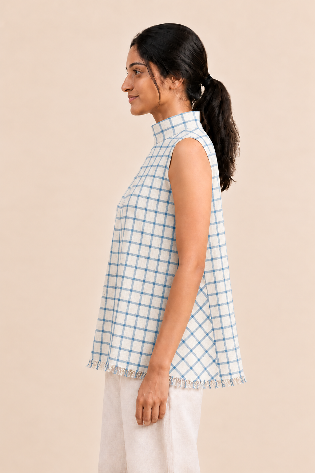 MORALFIBRE highneck side pannel checkered Top