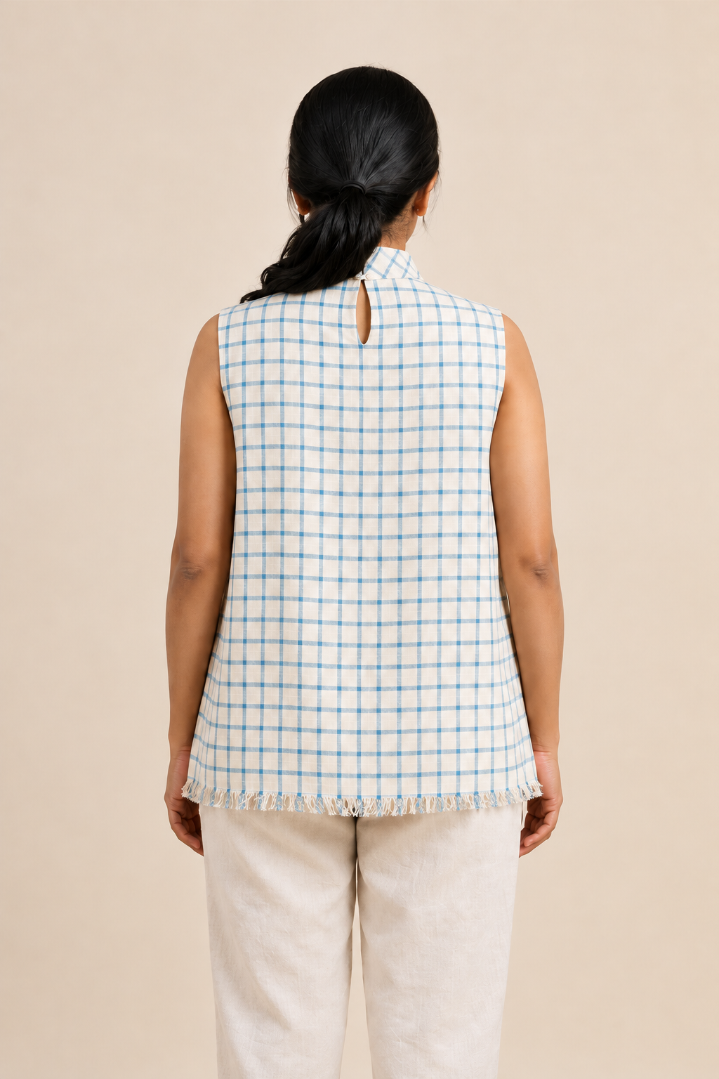 MORALFIBRE highneck side pannel checkered Top