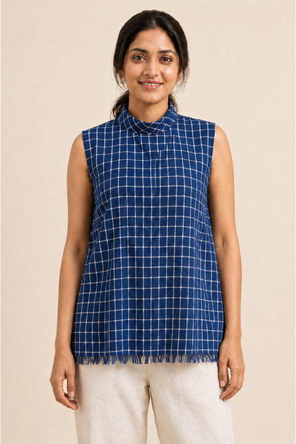 MORALFIBRE highneck side pannel checkered Top