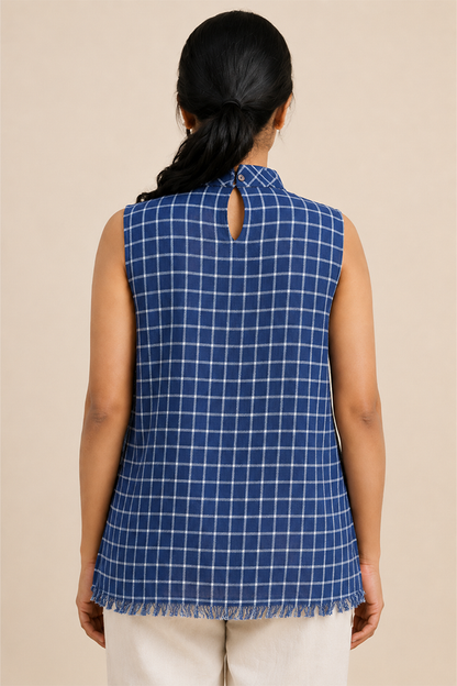 MORALFIBRE highneck side pannel checkered Top