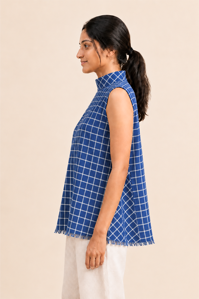 MORALFIBRE highneck side pannel checkered Top
