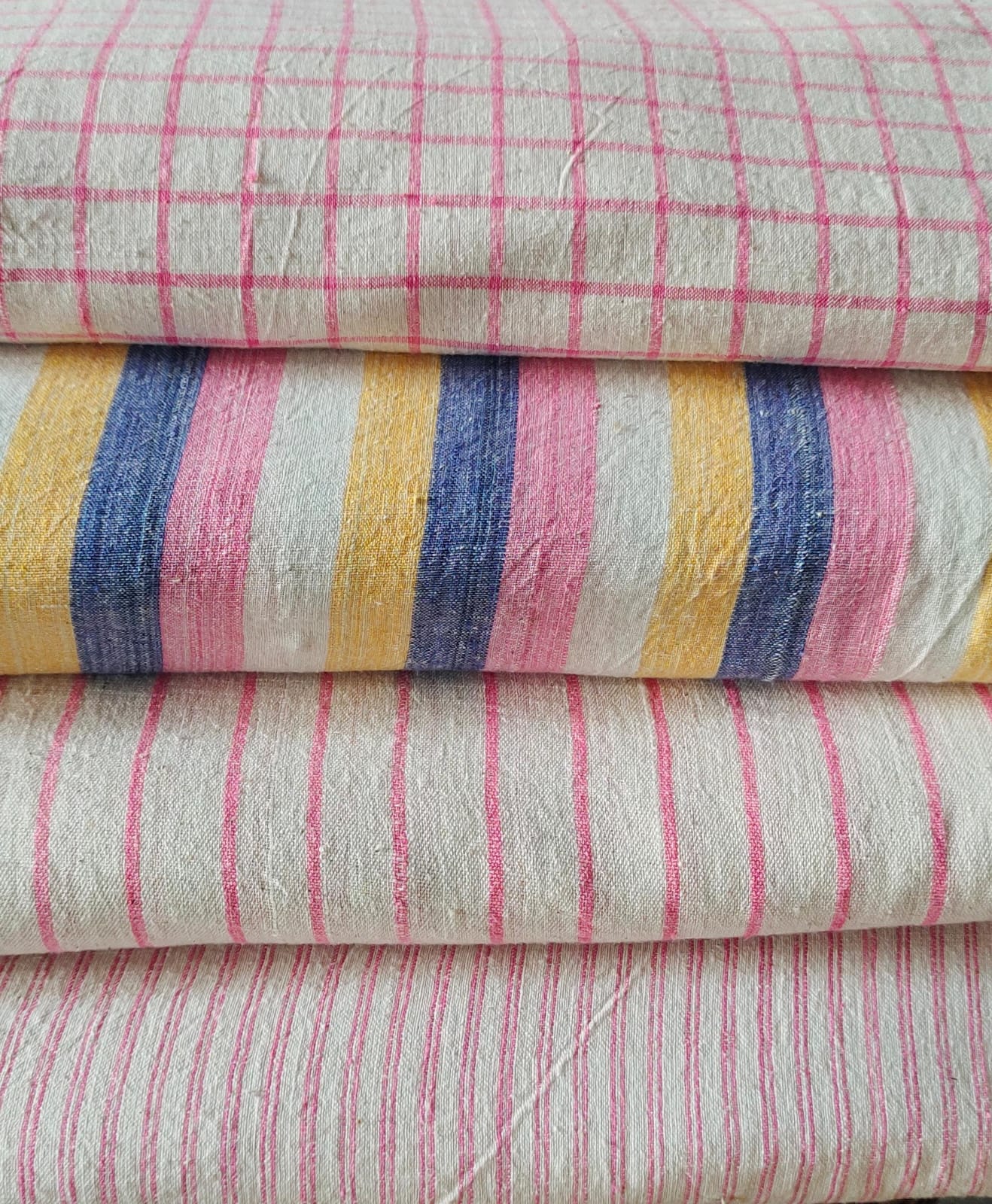 MORALFIBRE 100% Cotton handspun handwoven Pink 1" checks  fabric  1" checks  fabric