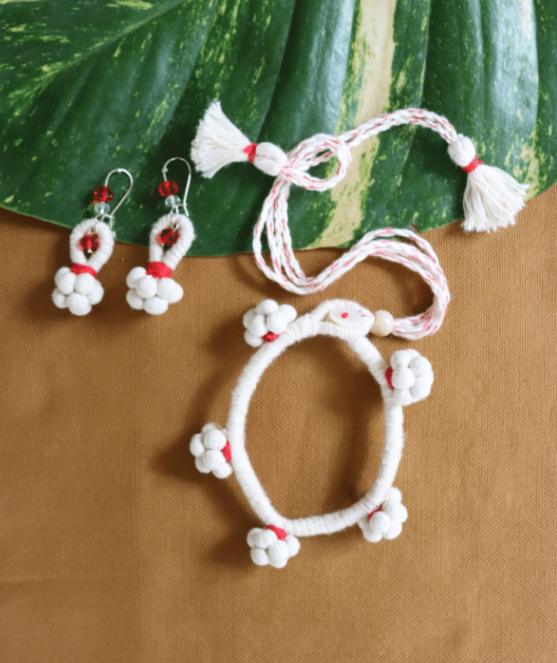 BUTAWORK NECKLACE SET – RED & CREAM