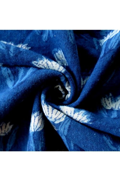 Indigo Hand Block Print - Small lotus Motif