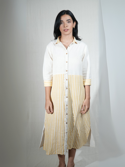 MORALFIBRE FRAYED TRIM PLACKET LONG SHIRT DRESS FROM "SHAPES COLLECTION "