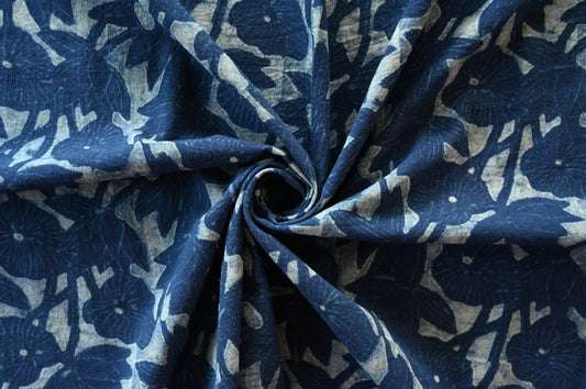 Indigo Hand Block Print - Lotus Pond Pattern
