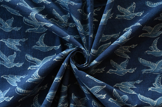Indigo Hand Block Print - Birds Motif
