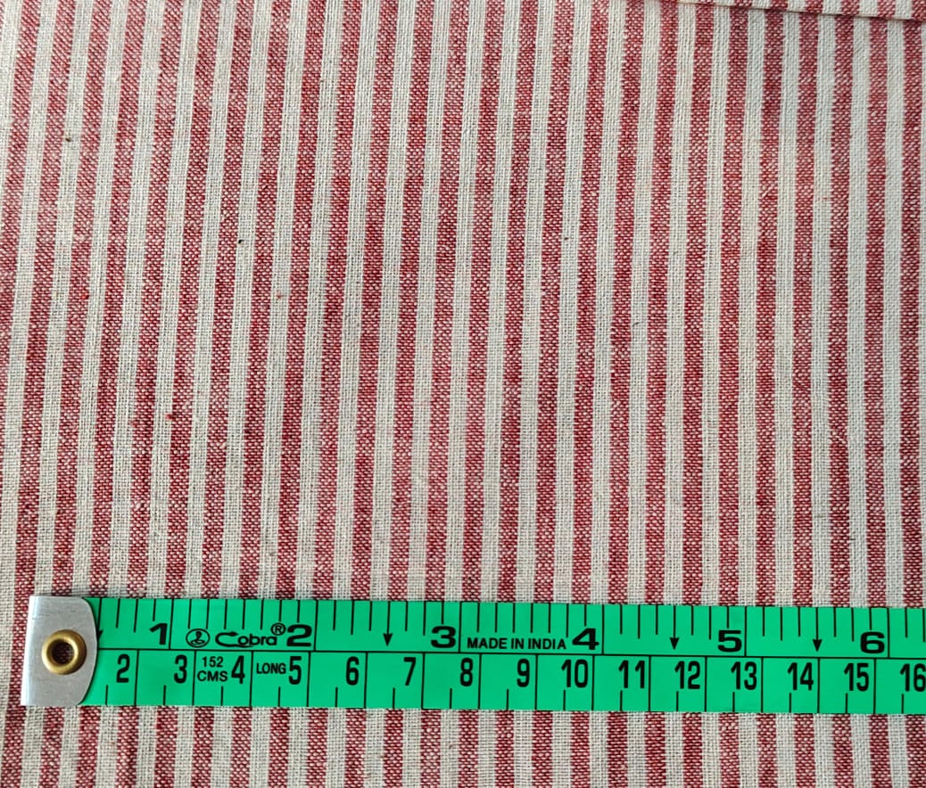 MORALFIBRE 100% Cotton handspun handwoven Red and Cream thin fabric