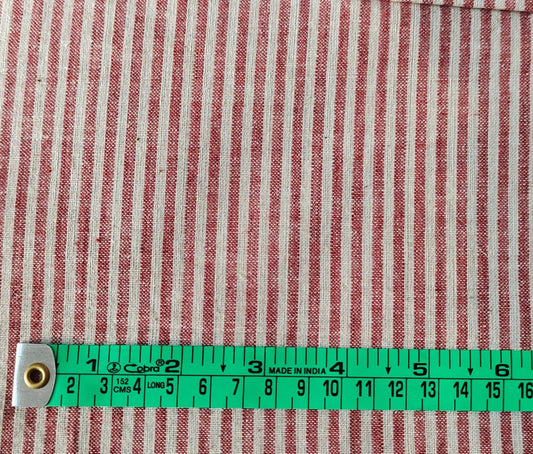 MORALFIBRE 100% Cotton handspun handwoven Red and Cream thin fabric