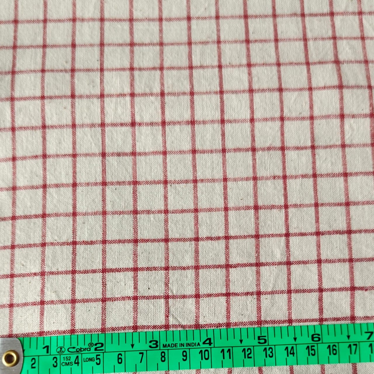 MORALFIBRE 100% Cotton handspun handwoven Red and Cream Organic Checks fabric