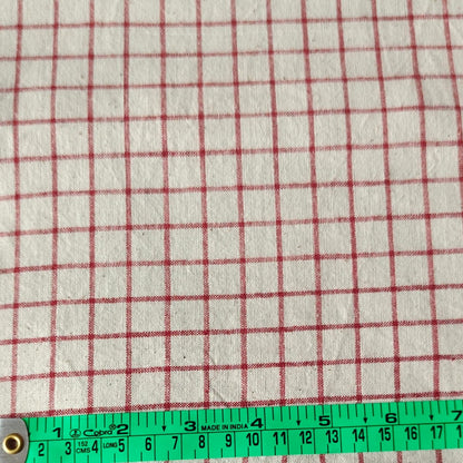 MORALFIBRE 100% Cotton handspun handwoven Red and Cream Organic Checks fabric
