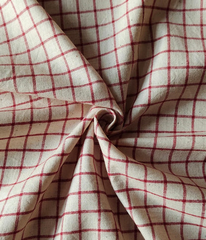 MORALFIBRE 100% Cotton handspun handwoven Red and Cream Organic Checks fabric