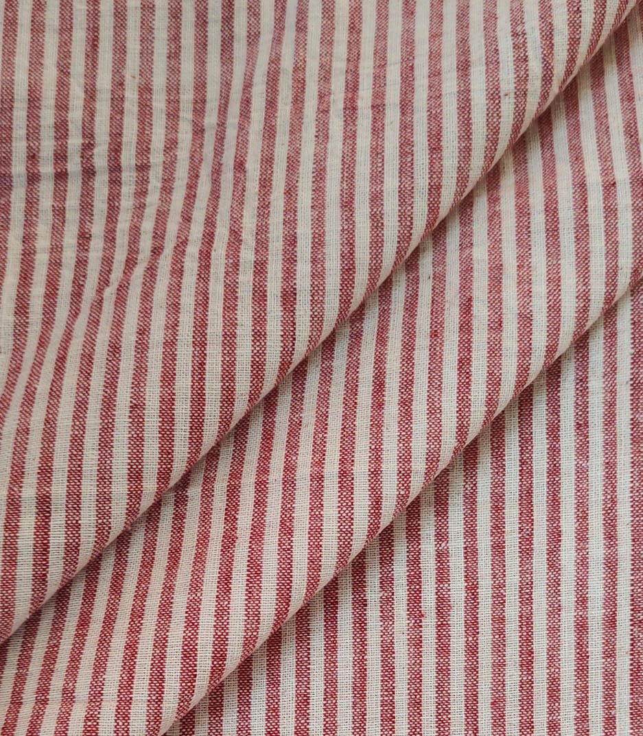 MORALFIBRE 100% Cotton handspun handwoven Red and Cream thin fabric