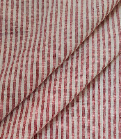 MORALFIBRE 100% Cotton handspun handwoven Red and Cream thin fabric