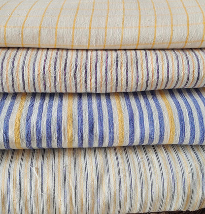 MORALFIBRE 100% Cotton handspun handwoven Yellow 1" checks  fabric  1" checks  fabric