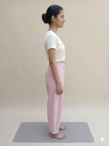 MORALFIBRE’s Red & white stripes ankle pants