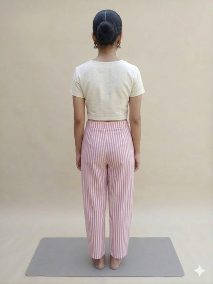 MORALFIBRE’s Red & white stripes ankle pants